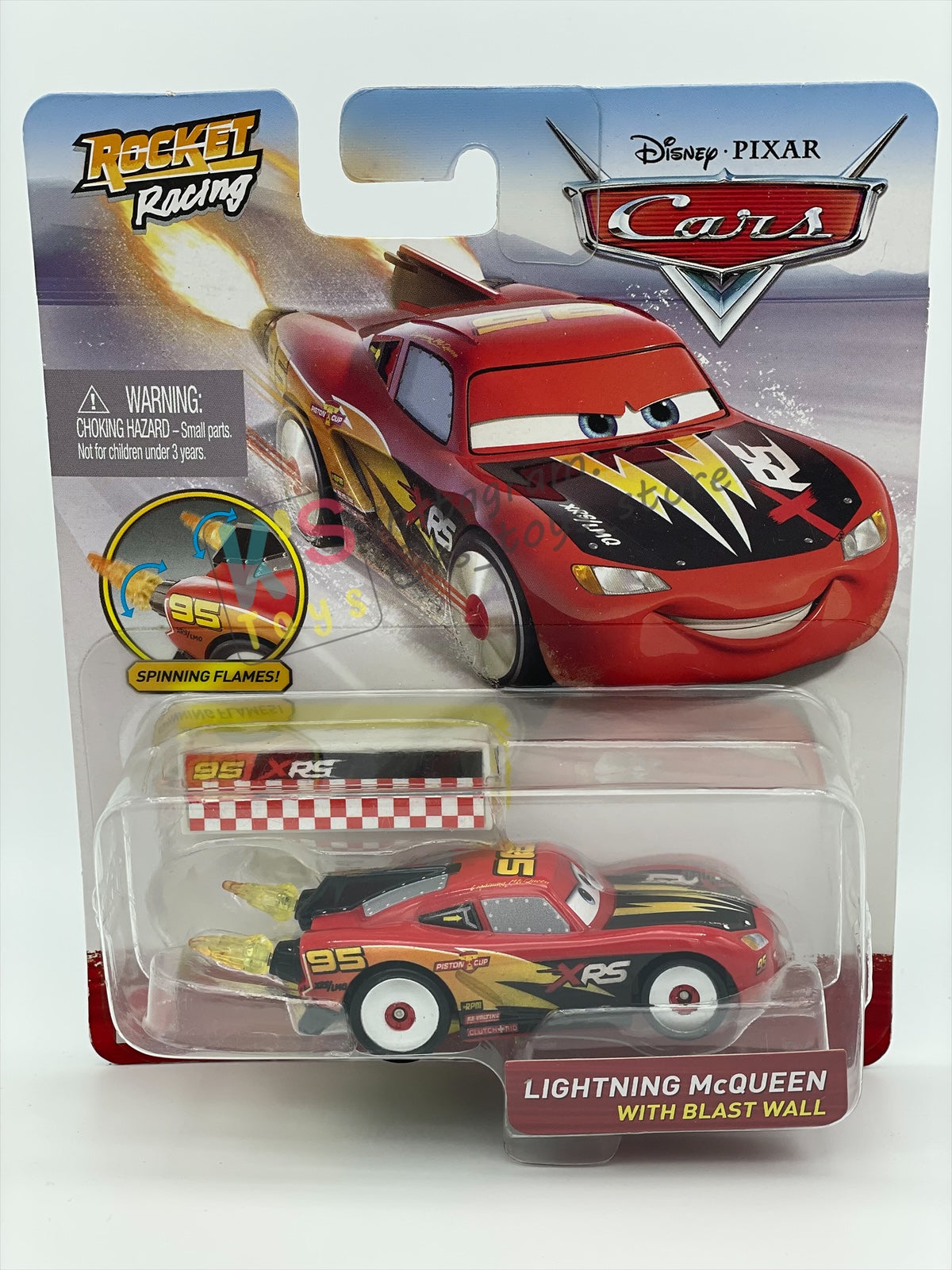 DISNEY PIXAR CARS BY MATTEL 1:55, "LIGHTNING MCQUEEN WITH BLAST WALL" ROCKET RACING SERIES - BNIP
