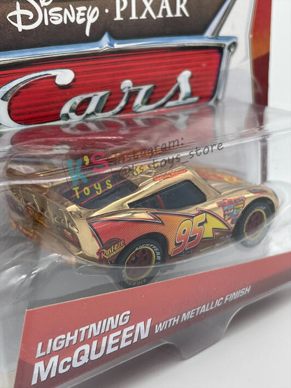 DISNEY PIXAR CARS BY MATTEL 1:55, "GOLDEN LIGHTNING MCQUEEN WITH METALLIC DECO / FINISH" - BNIP
