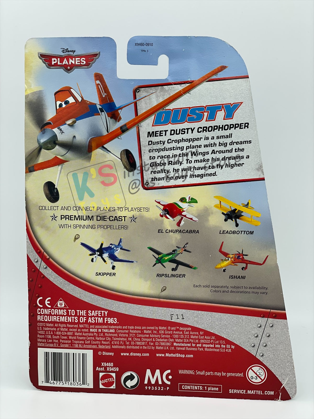 DISNEY PLANES BY MATTEL - RACING DUSTY CROPHOPPER - FROM ABOVE THE WORLD OF CARS - BNIP