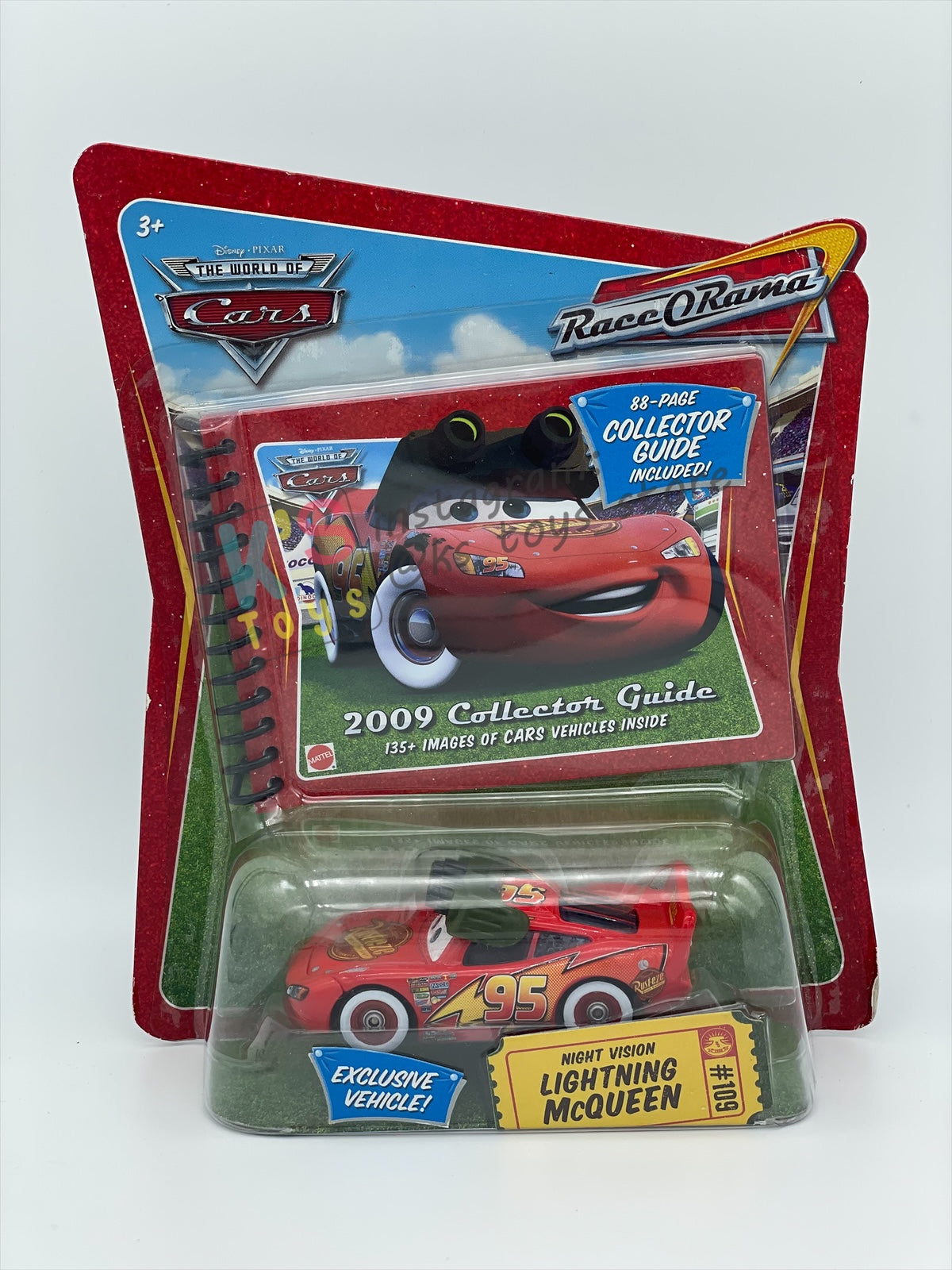 DISNEY PIXAR CARS BY MATTEL 1:55, "NIGHT VISION LIGHTNING MCQUEEN" INCLUDED 2009 COLLECTOR GUIDE - BNIP