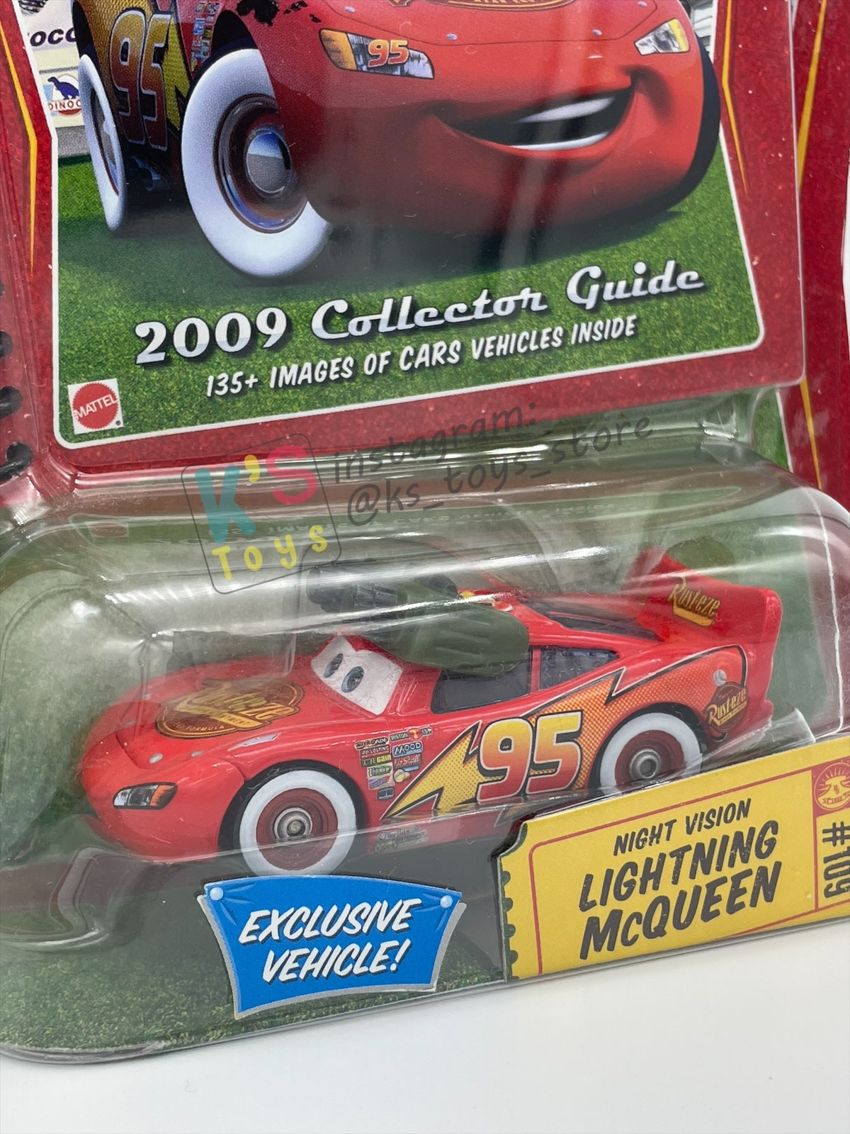 DISNEY PIXAR CARS BY MATTEL 1:55, "NIGHT VISION LIGHTNING MCQUEEN" INCLUDED 2009 COLLECTOR GUIDE - BNIP