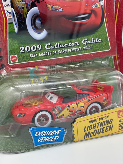 DISNEY PIXAR CARS BY MATTEL 1:55, "NIGHT VISION LIGHTNING MCQUEEN" INCLUDED 2009 COLLECTOR GUIDE - BNIP