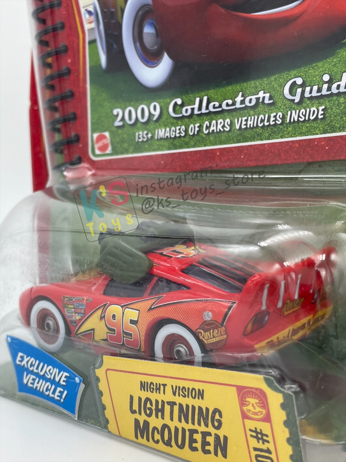 DISNEY PIXAR CARS BY MATTEL 1:55, "NIGHT VISION LIGHTNING MCQUEEN" INCLUDED 2009 COLLECTOR GUIDE - BNIP