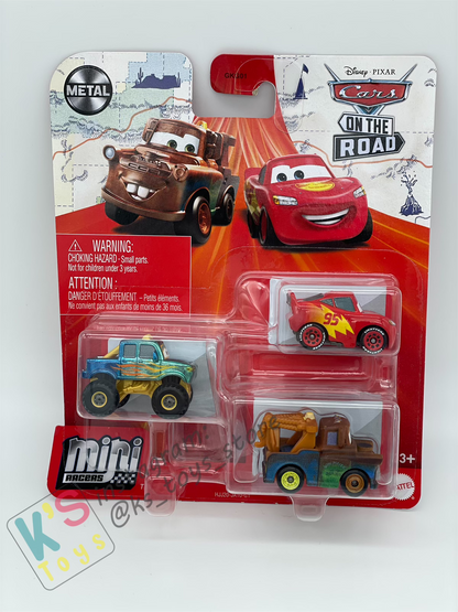 MINI RACERS DISNEY PIXAR CARS 3-PACK METALLIC IVY, ROAD TRIP LIGHTNING MCQUEEN AND MATER - BNIP