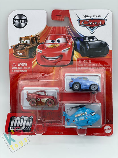 MINI RACERS DISNEY PIXAR CARS 3-PACK DIRT TRACK RADIATOR LIGHTNING MCQUEEN, ROTOR TURBOSKY, AND SALLY  - BNIP