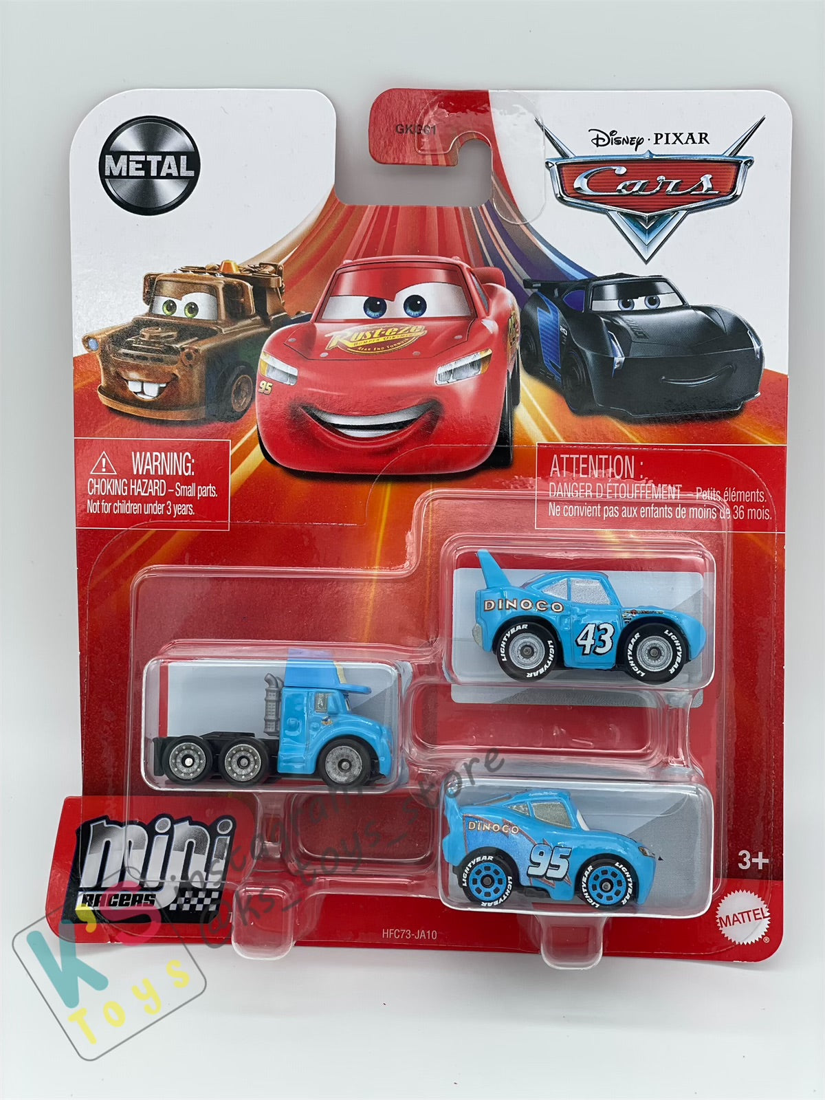 MINI RACERS DISNEY PIXAR CARS 3-PACK GRAY, STRIP WEATHERS "THE KING", AND DINOCO LIGHTNING MCQUEEN - BNIP