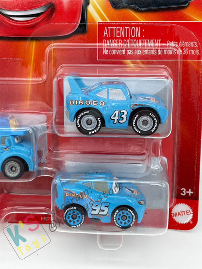 MINI RACERS DISNEY PIXAR CARS 3-PACK GRAY, STRIP WEATHERS "THE KING", AND DINOCO LIGHTNING MCQUEEN - BNIP