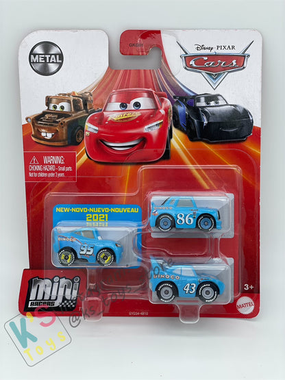 MINI RACERS DISNEY PIXAR CARS 3-PACK BLING BLING LMQ, STRIP WEATHERS THE KING AND DINOCO CHICK HICKS - BNIP