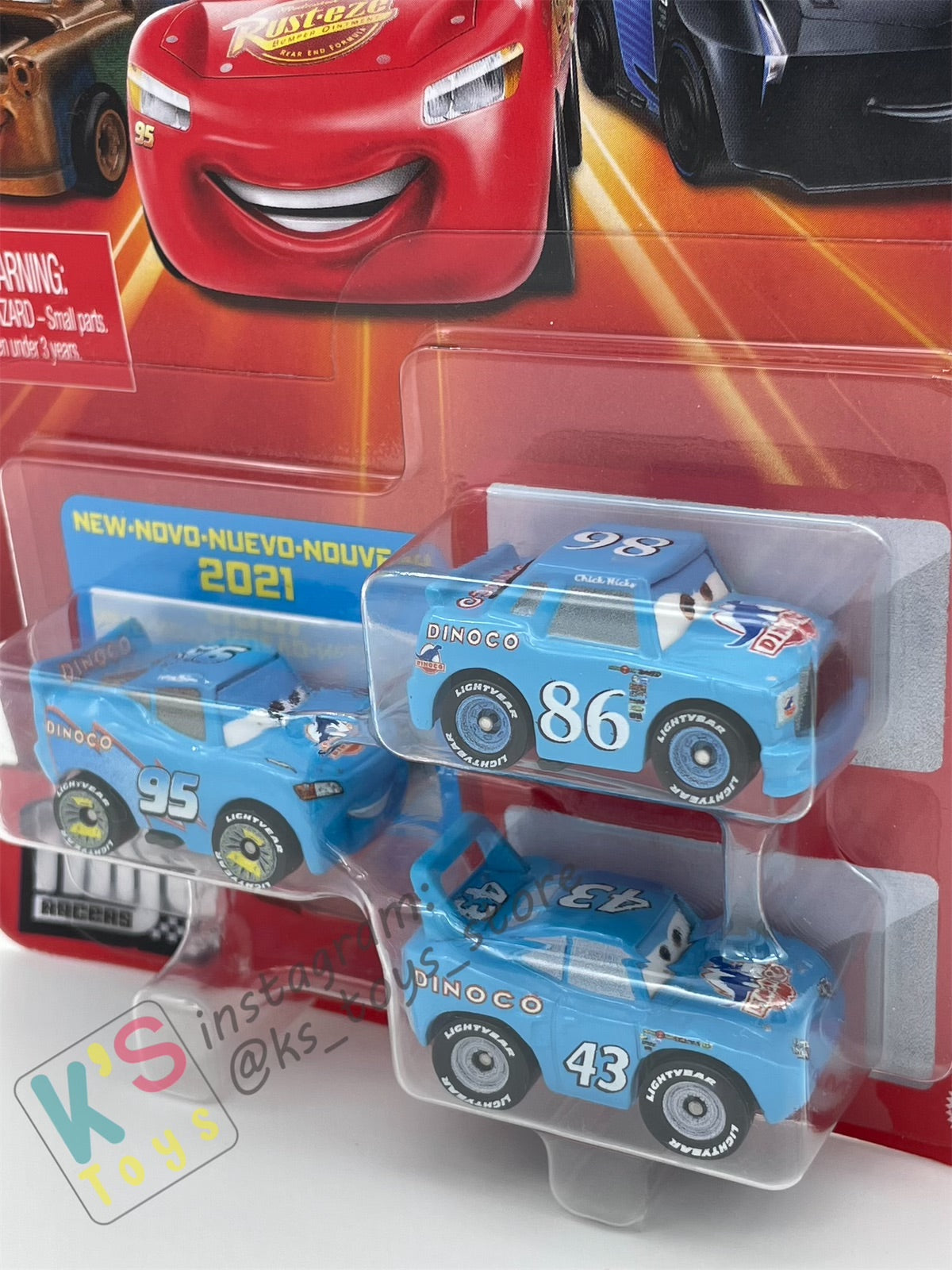 MINI RACERS DISNEY PIXAR CARS 3-PACK BLING BLING LMQ, STRIP WEATHERS THE KING AND DINOCO CHICK HICKS - BNIP