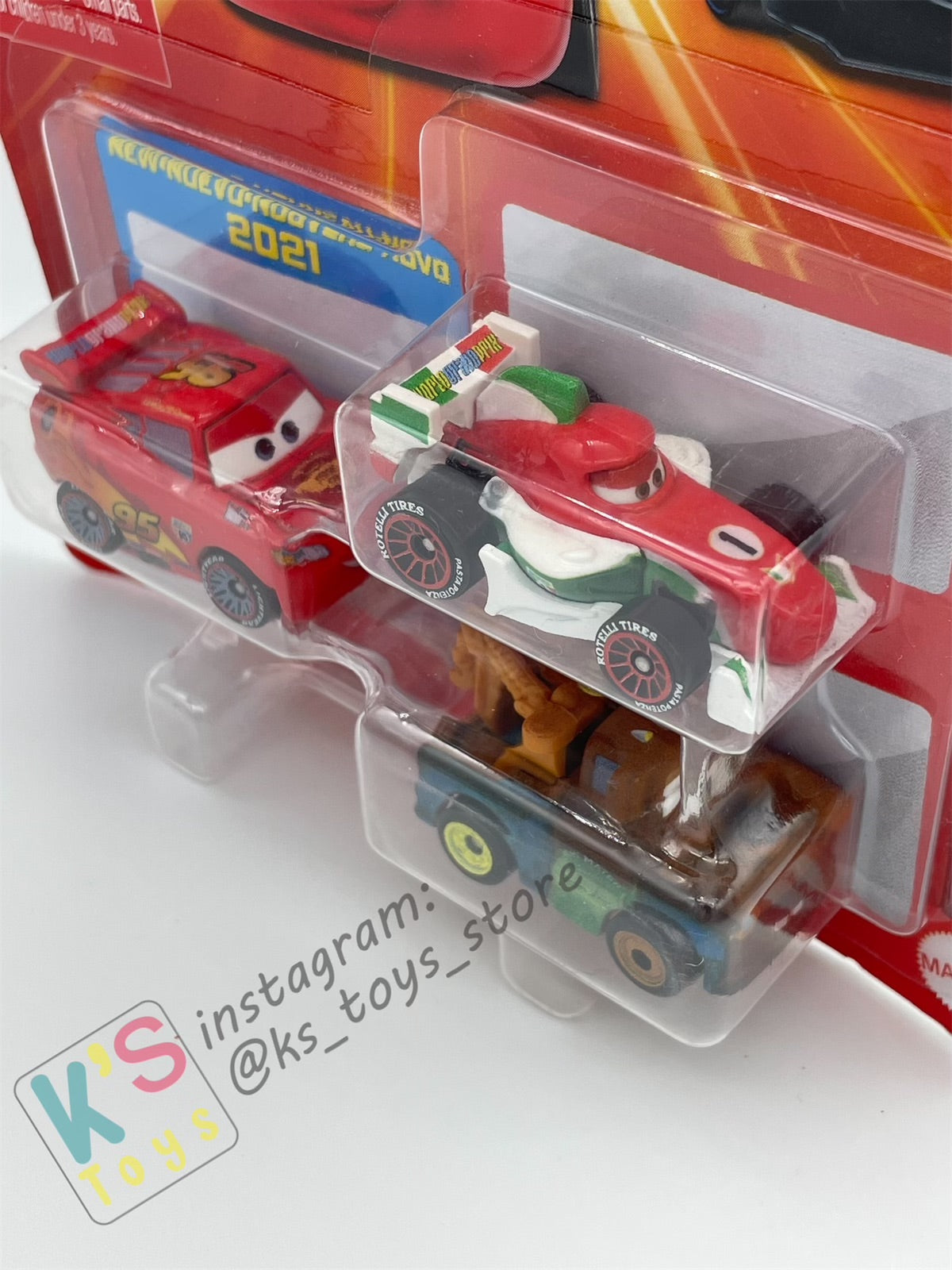 MINI RACERS DISNEY PIXAR CARS 3-PACK LIGHTNING MCQUEEN WITH RACING WHEELS, FRANCESCO, AND MATER - BNIP