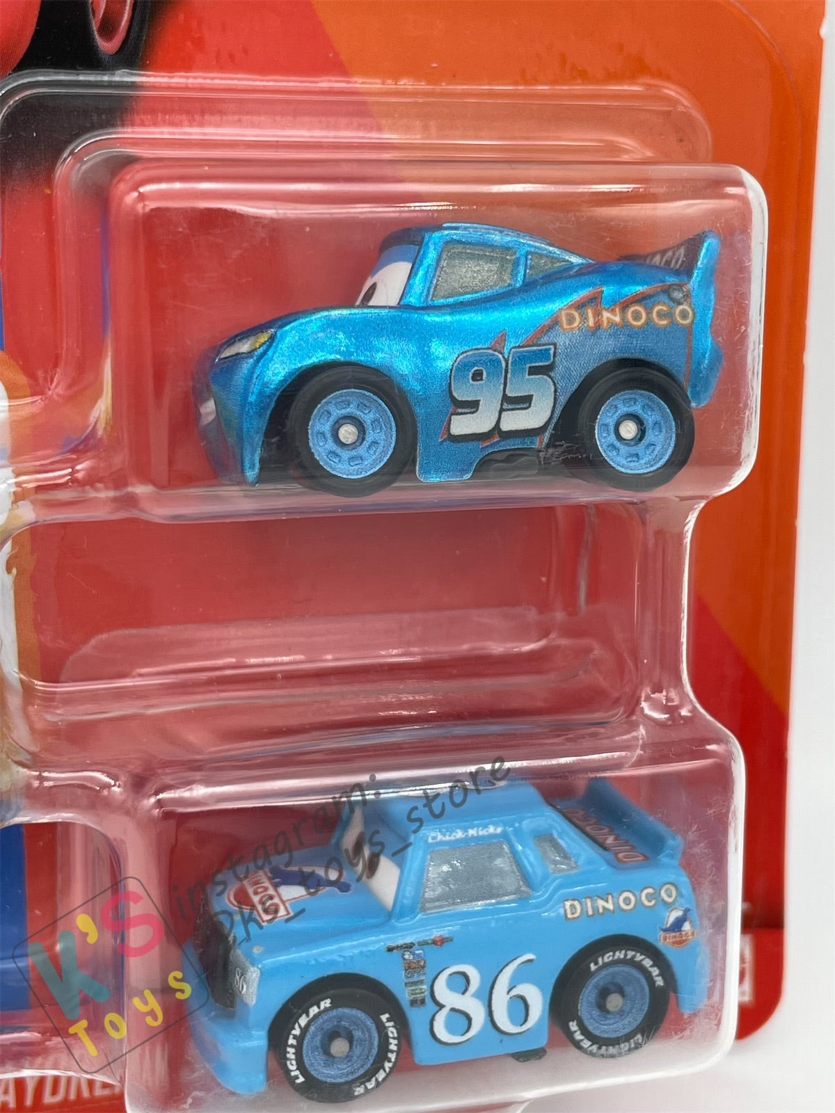 MINI RACERS DISNEY PIXAR CARS 3-PACK METALLIC STRIP WEATHERS "THE KING", METALLIC DINOCO LIGHTNING MCQUEEN, AND DINOCO CHICK HICKS - BNIP