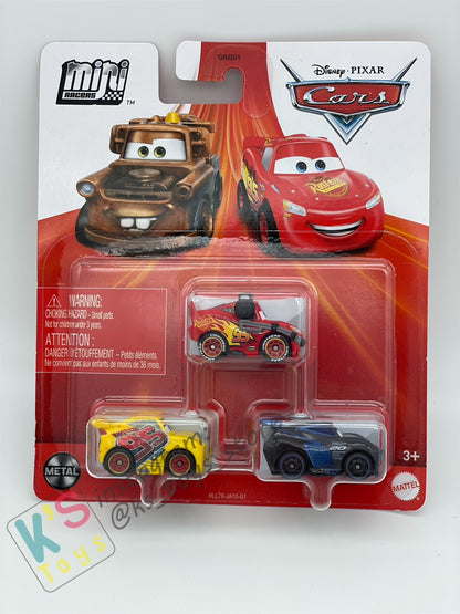 MINI RACERS DISNEY PIXAR CARS 3-PACK HEADSET LIGHTNING MCQUEEN, JACKSON STORM, AND RUSTEZE CRUZ RAMIREZ  - BNIP