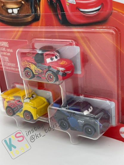 MINI RACERS DISNEY PIXAR CARS 3-PACK HEADSET LIGHTNING MCQUEEN, JACKSON STORM, AND RUSTEZE CRUZ RAMIREZ  - BNIP