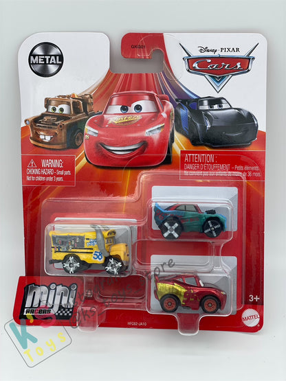 MINI RACERS DISNEY PIXAR CARS 3-PACK MISS FRITTER, RUSTEZE RACING CENTER LIGHTNING MCQUEEN, AND FISHTAIL - BNIP