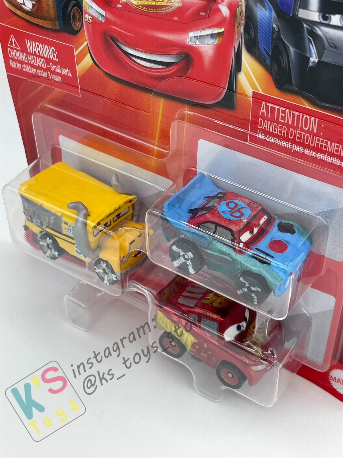 MINI RACERS DISNEY PIXAR CARS 3-PACK MISS FRITTER, RUSTEZE RACING CENTER LIGHTNING MCQUEEN, AND FISHTAIL - BNIP