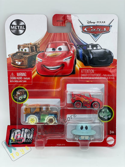 MINI RACERS DISNEY PIXAR CARS 3-PACK UFM MATER GLOW, MATOR AND LIGHTNING MCQUEEN - BNIP