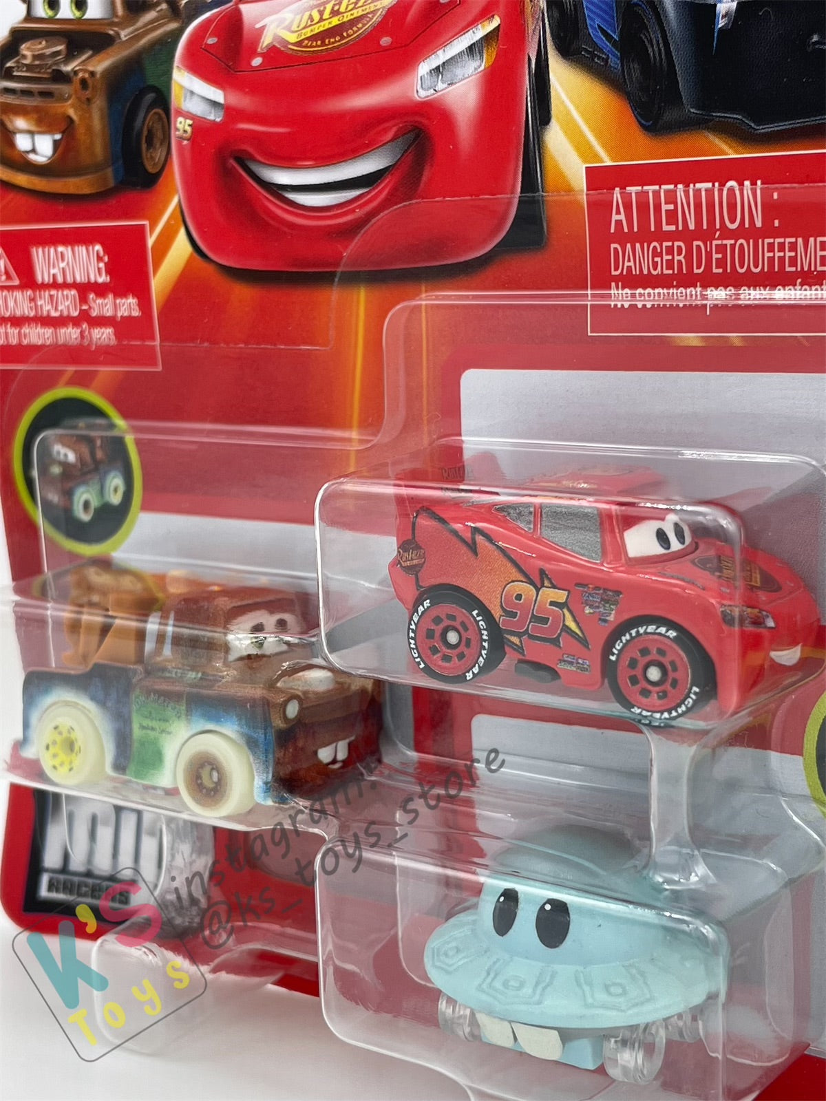 MINI RACERS DISNEY PIXAR CARS 3-PACK UFM MATER GLOW, MATOR AND LIGHTNING MCQUEEN - BNIP