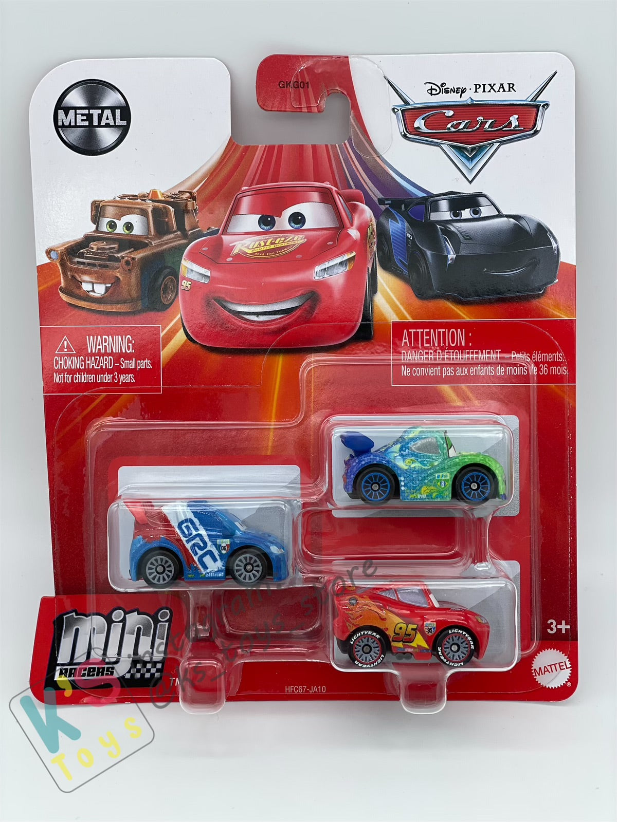 MINI RACERS DISNEY PIXAR CARS 3-PACK RAOUL CAROULE, LIGHTNING MCQUEEN WITH RACING WHEELS AND CARLA VELOSO - BNIP