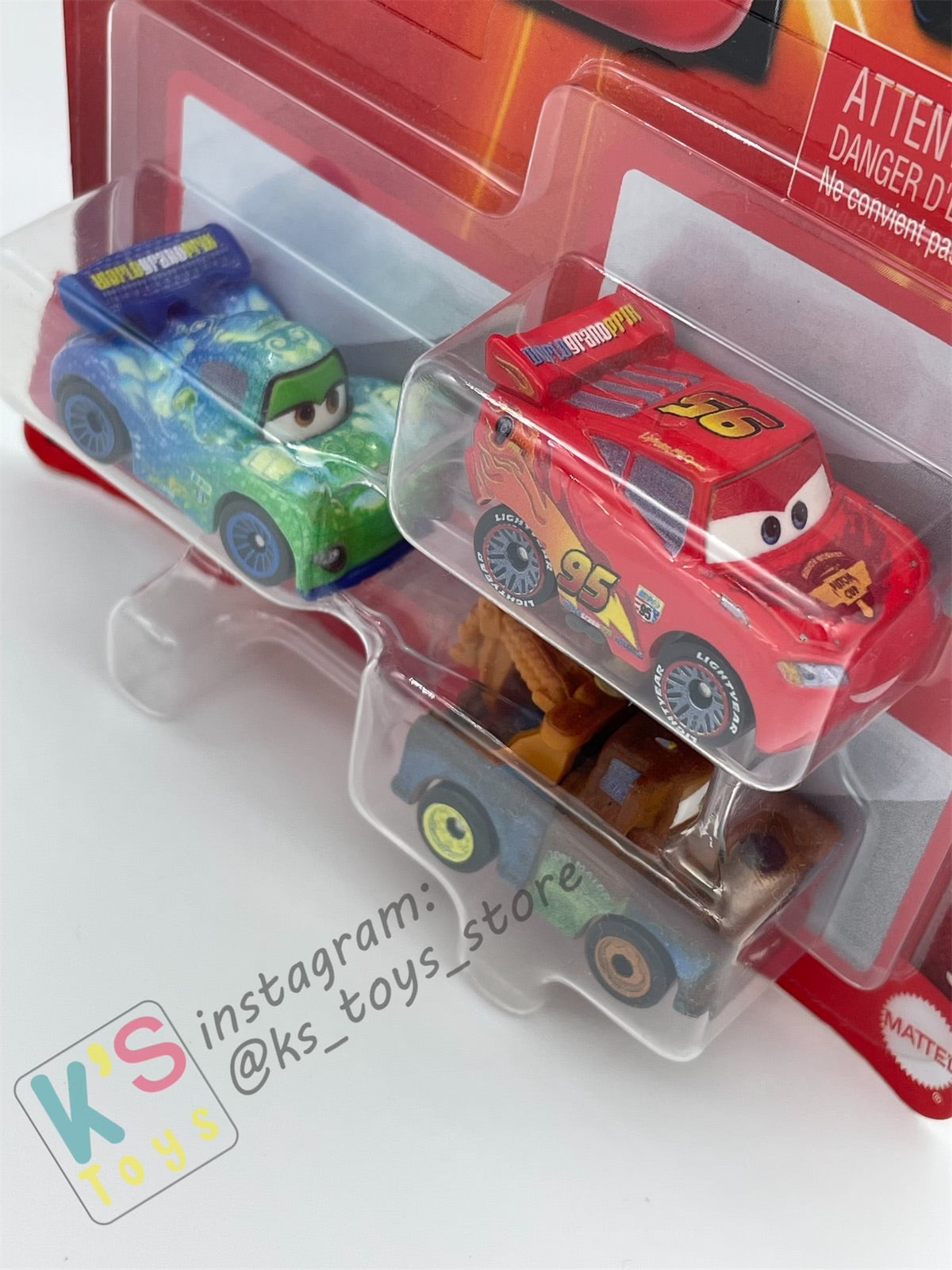 MINI RACERS DISNEY PIXAR CARS 3-PACK CARLA VELOSO, LIGHTNING MCQUEEN WITH RACING WHEELS AND MATER - BNIP