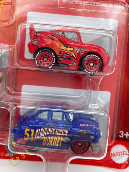 MINI RACERS DISNEY PIXAR CARS 3-PACK LARRY CAMPER, FABULOUS HUDSON HORNET, AND LIGHTNING MCQUEEN - BNIP