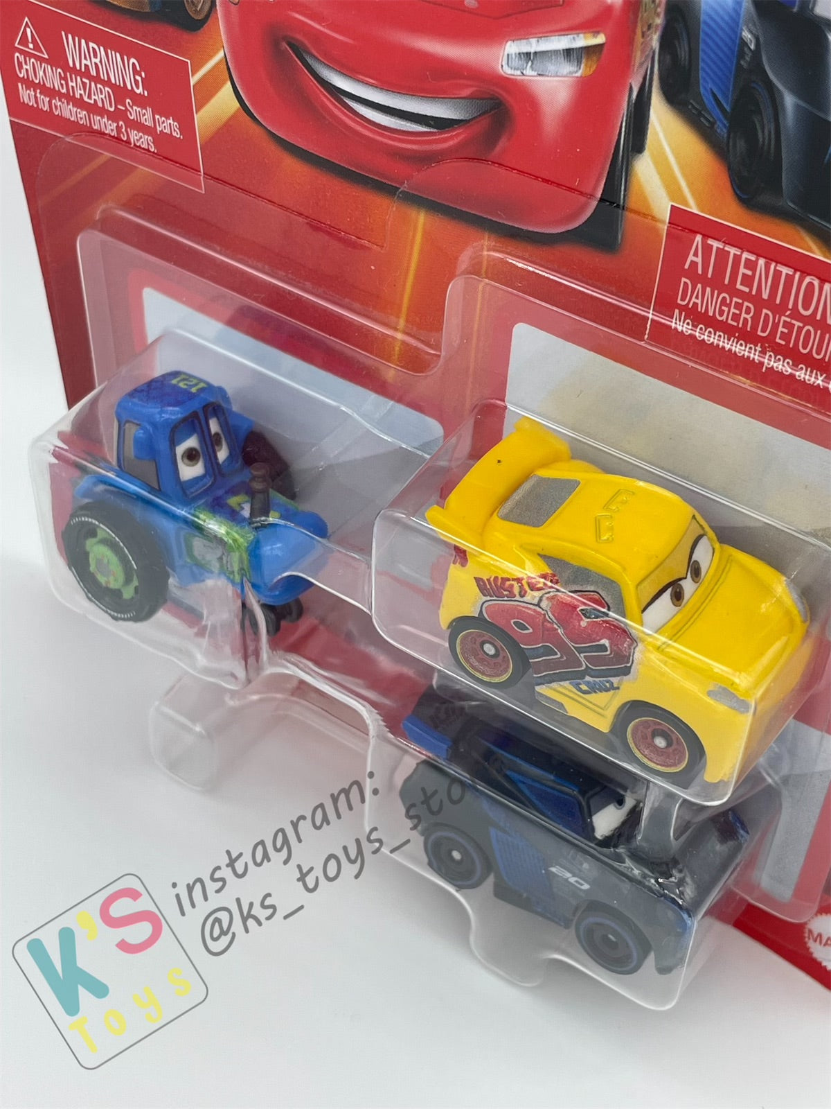 MINI RACERS DISNEY PIXAR CARS 3-PACK CLUTCH AID TRACTOR, RUSTEZE CRUZ RAMIREZ, AND JACKSON STORM - BNIP