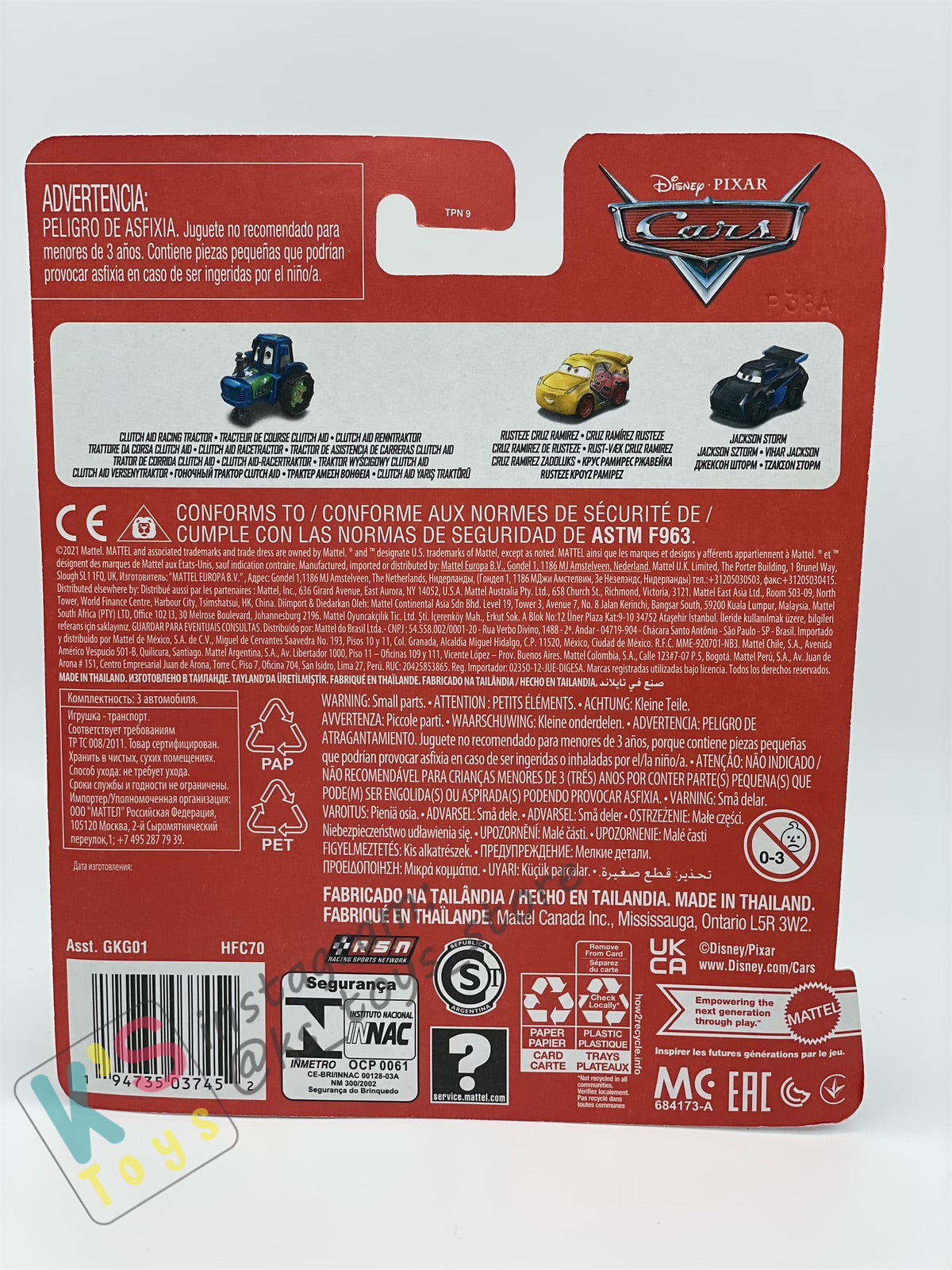 MINI RACERS DISNEY PIXAR CARS 3-PACK CLUTCH AID TRACTOR, RUSTEZE CRUZ RAMIREZ, AND JACKSON STORM - BNIP