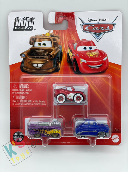 MINI RACERS DISNEY PIXAR CARS 3-PACK PURPLE RAMONE, CRUISING LIGHTNING MCQUEEN (NIGHT TIME), AND DOC HUDSON - BNIP