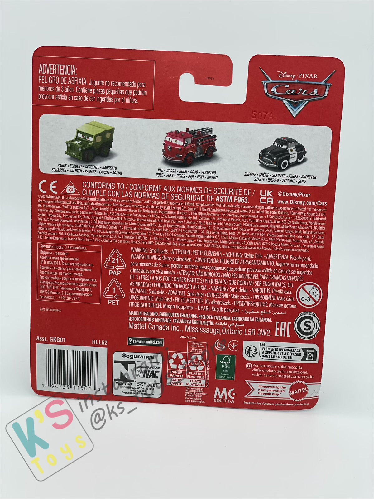 MINI RACERS DISNEY PIXAR CARS 3-PACK SHERIFF, SARGE AND RED - BNIP