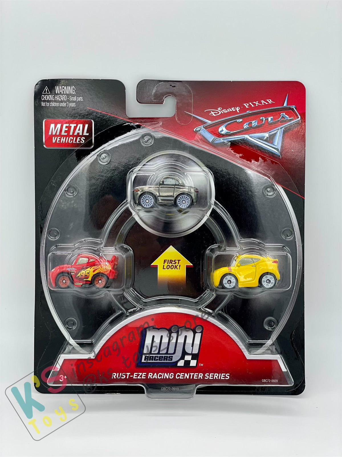 MINI RACERS DISNEY PIXAR CARS 3-PACK METALLIC STERLING, LIGHTNING MCQUEEN AND CRUZ RAMIREZ (RUST-EZE RACING CENTER SERIES) - BNIP