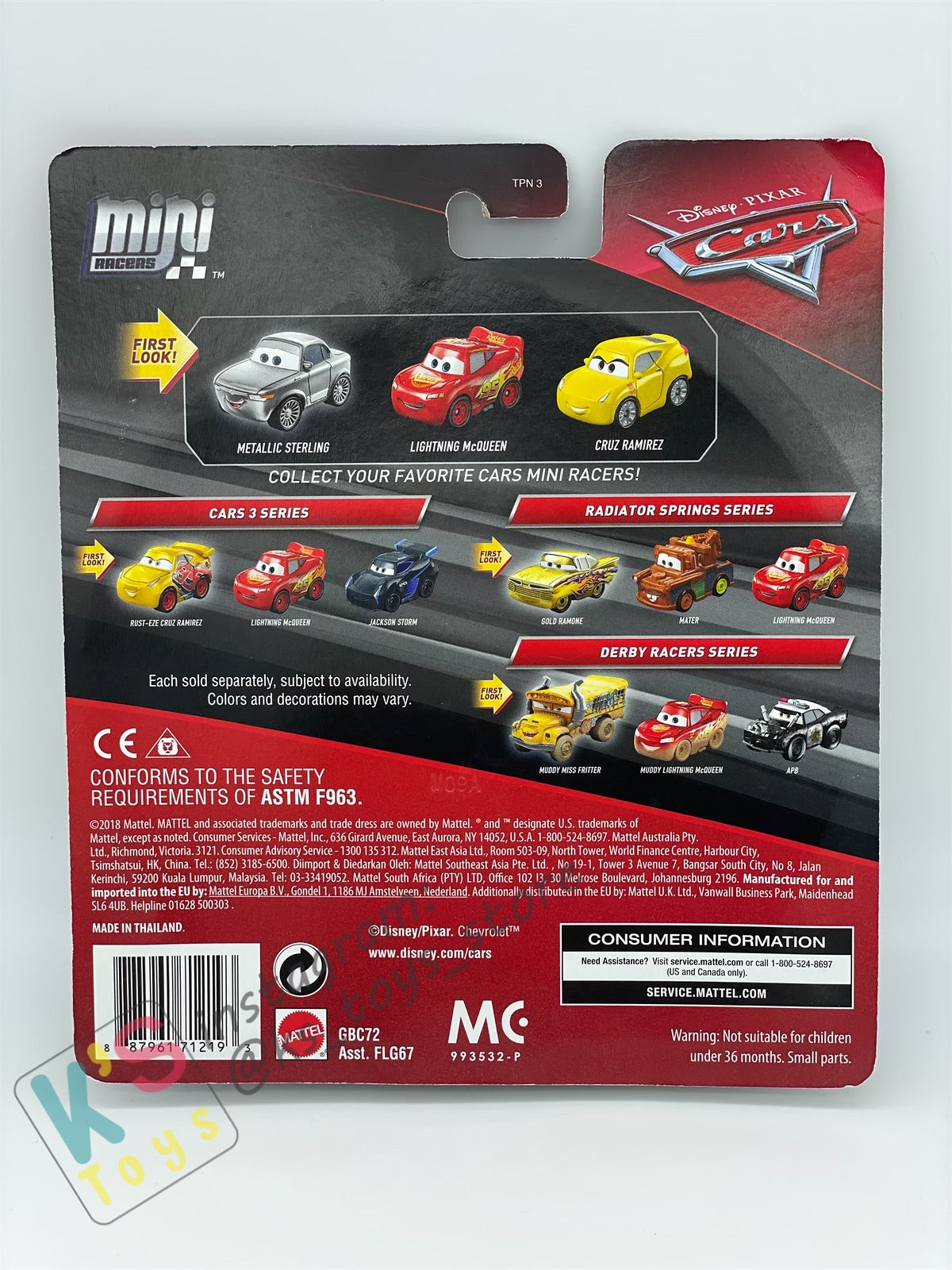 MINI RACERS DISNEY PIXAR CARS 3-PACK METALLIC STERLING, LIGHTNING MCQUEEN AND CRUZ RAMIREZ (RUST-EZE RACING CENTER SERIES) - BNIP