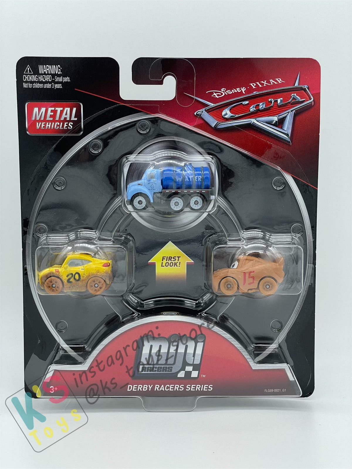 MINI RACERS DISNEY PIXAR CARS 3-PACK MR. DRIPPY, CRUZ RAMIREZ AS FRANCES BELTLINE AND LIGHTNING MCQUEEN AS CHESTER WHIPPLEFILTER (DERBY RACERS SERIES) - BNIP