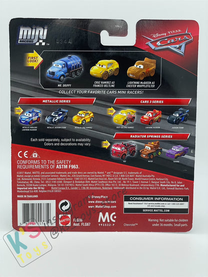 MINI RACERS DISNEY PIXAR CARS 3-PACK MR. DRIPPY, CRUZ RAMIREZ AS FRANCES BELTLINE AND LIGHTNING MCQUEEN AS CHESTER WHIPPLEFILTER (DERBY RACERS SERIES) - BNIP