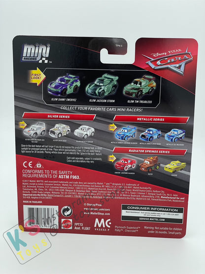 MINI RACERS DISNEY PIXAR CARS 3-PACK GLOW DANNY SWERVEZ, GLOW JACKSON STORM AND GLOW TIM TREADLESS (GLOW IN THE DARK SERIES) - BNIP