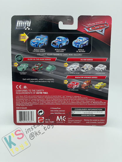 MINI RACERS DISNEY PIXAR CARS 3-PACK METALLIC DINOCO LIGHTNING MCQUEEN, METALLIC DINOCO CHICK HICKS AND METALLIC CAL WEATHERS (METALLIC SERIES) - BNIP