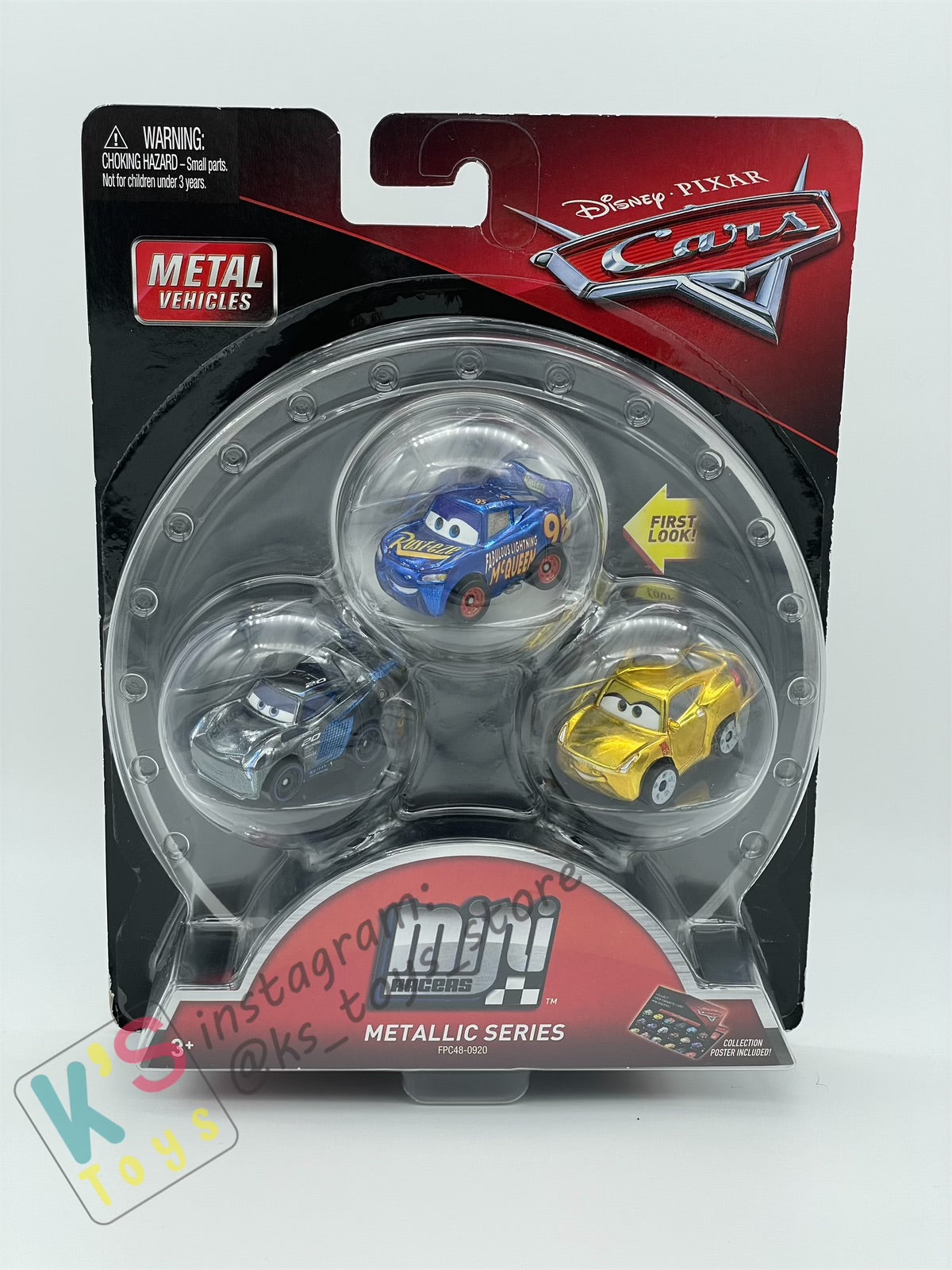 MINI RACERS DISNEY PIXAR CARS 3-PACK METALLIC FABULOUS LMQ, METALLIC JACKSON STORM AND METALLIC CRUZ RAMIREZ (METALLIC SERIES) - BNIP