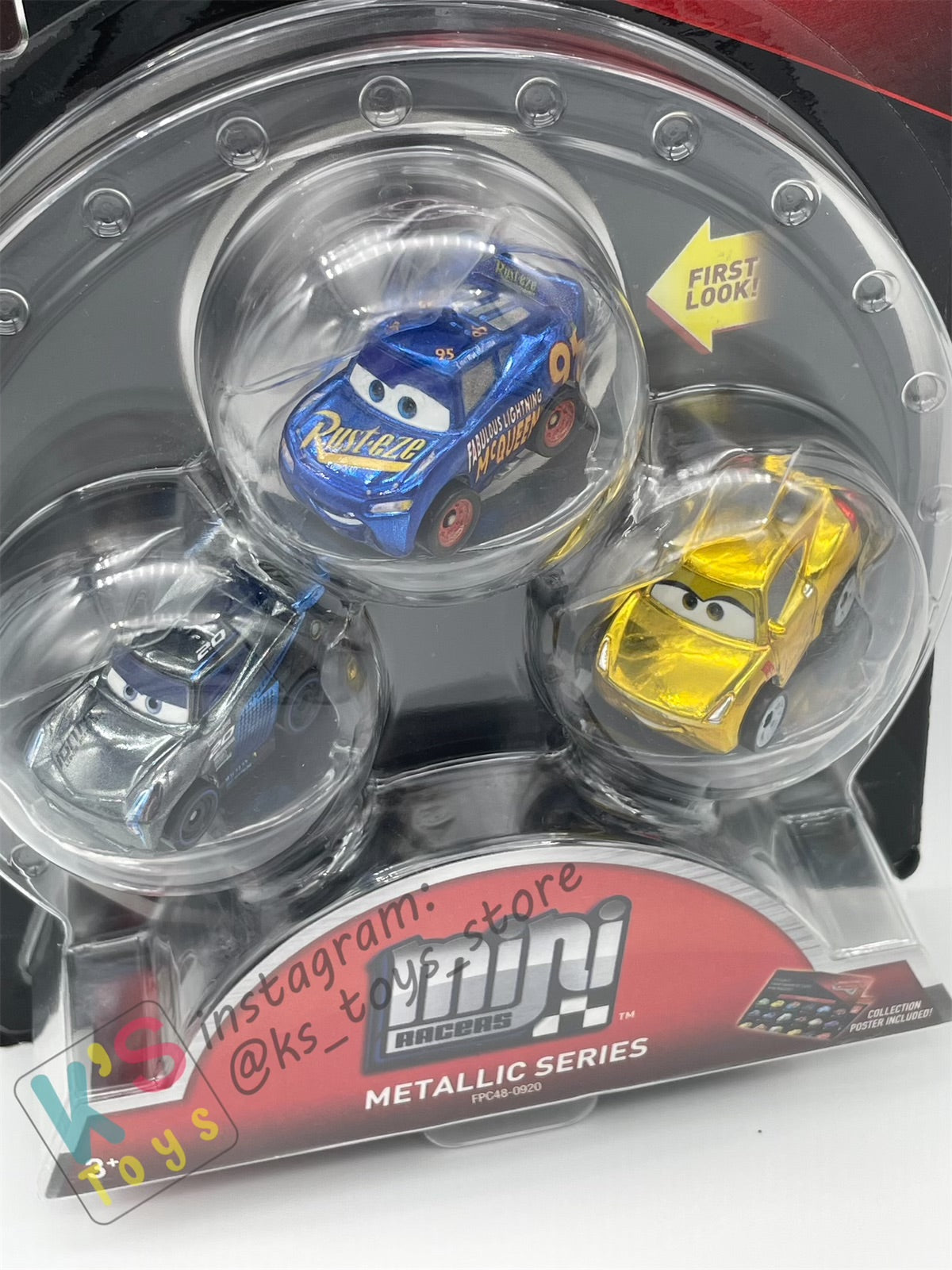 MINI RACERS DISNEY PIXAR CARS 3-PACK METALLIC FABULOUS LMQ, METALLIC JACKSON STORM AND METALLIC CRUZ RAMIREZ (METALLIC SERIES) - BNIP