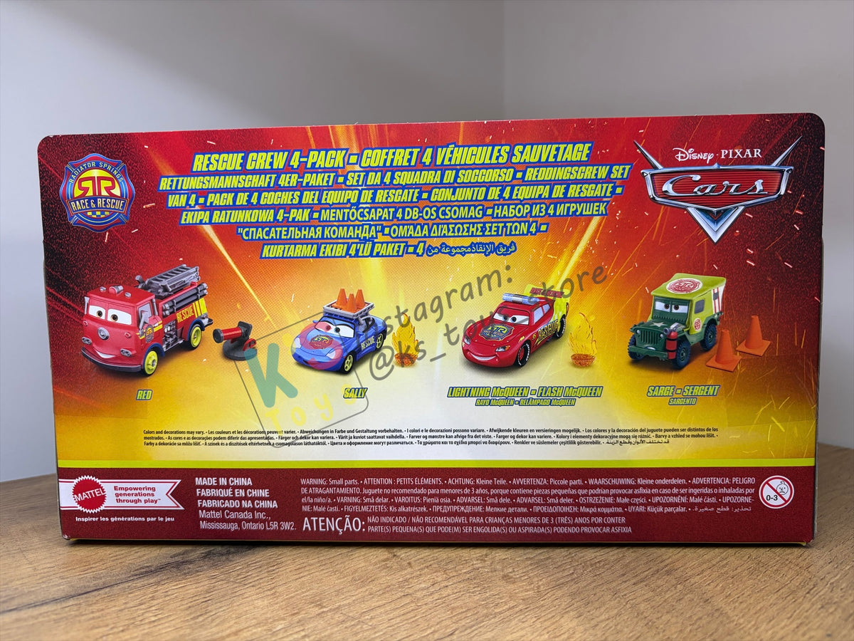GIFT SET Disney Pixar Cars by MATTEL, 4 PACK RESCUE CREW WITH ACCESSORIES - RADIATOR SPRINGS RACE & RESCUE SERIES - BNIP