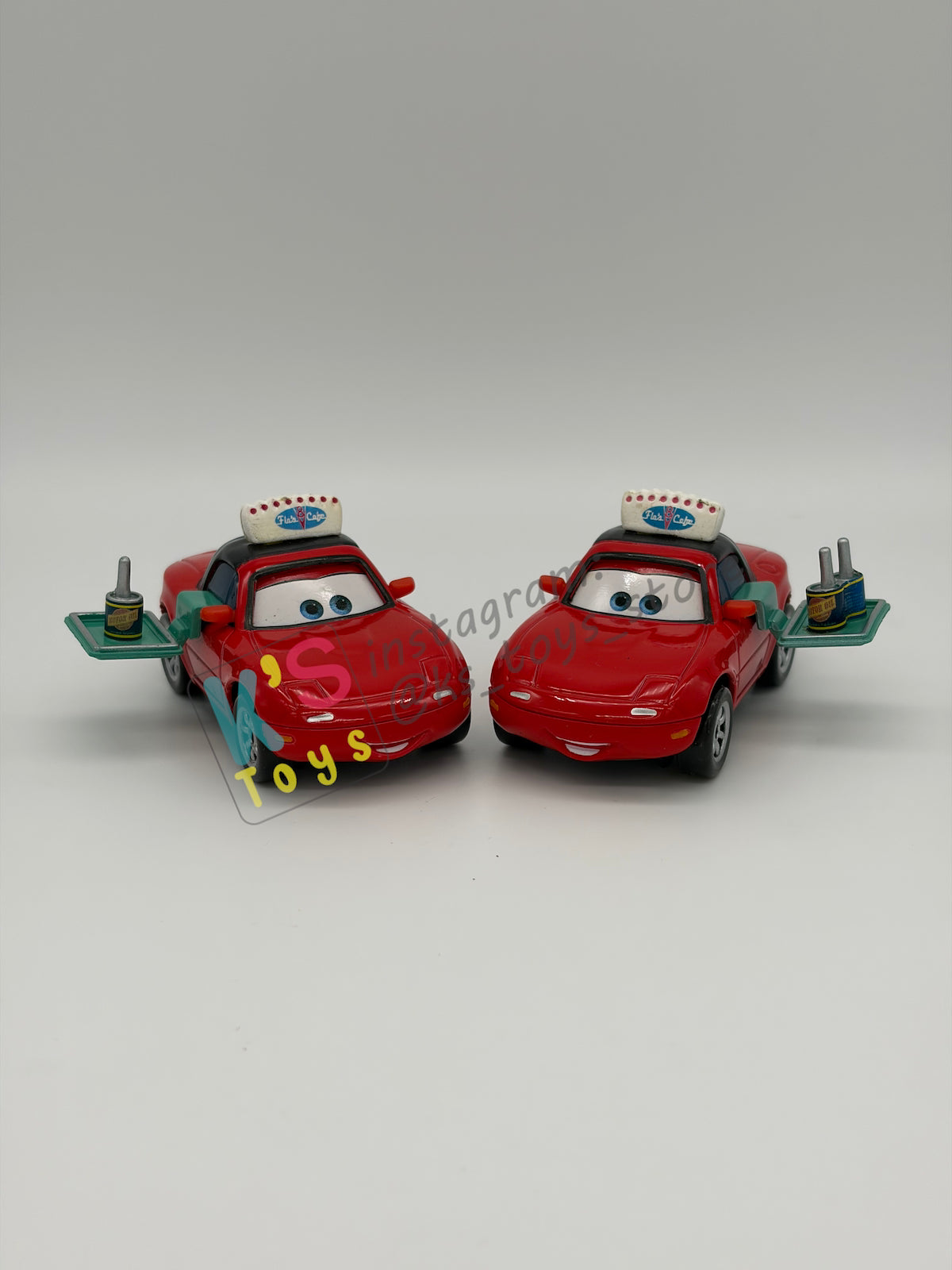 PRE-OWNED / LOOSE DISNEY PIXAR CARS - “WAITRESS MIA AND WAITRESS TIA" - FROM BACK ON THE MAP GIFT PACK SERIES - MINT CONDITION
