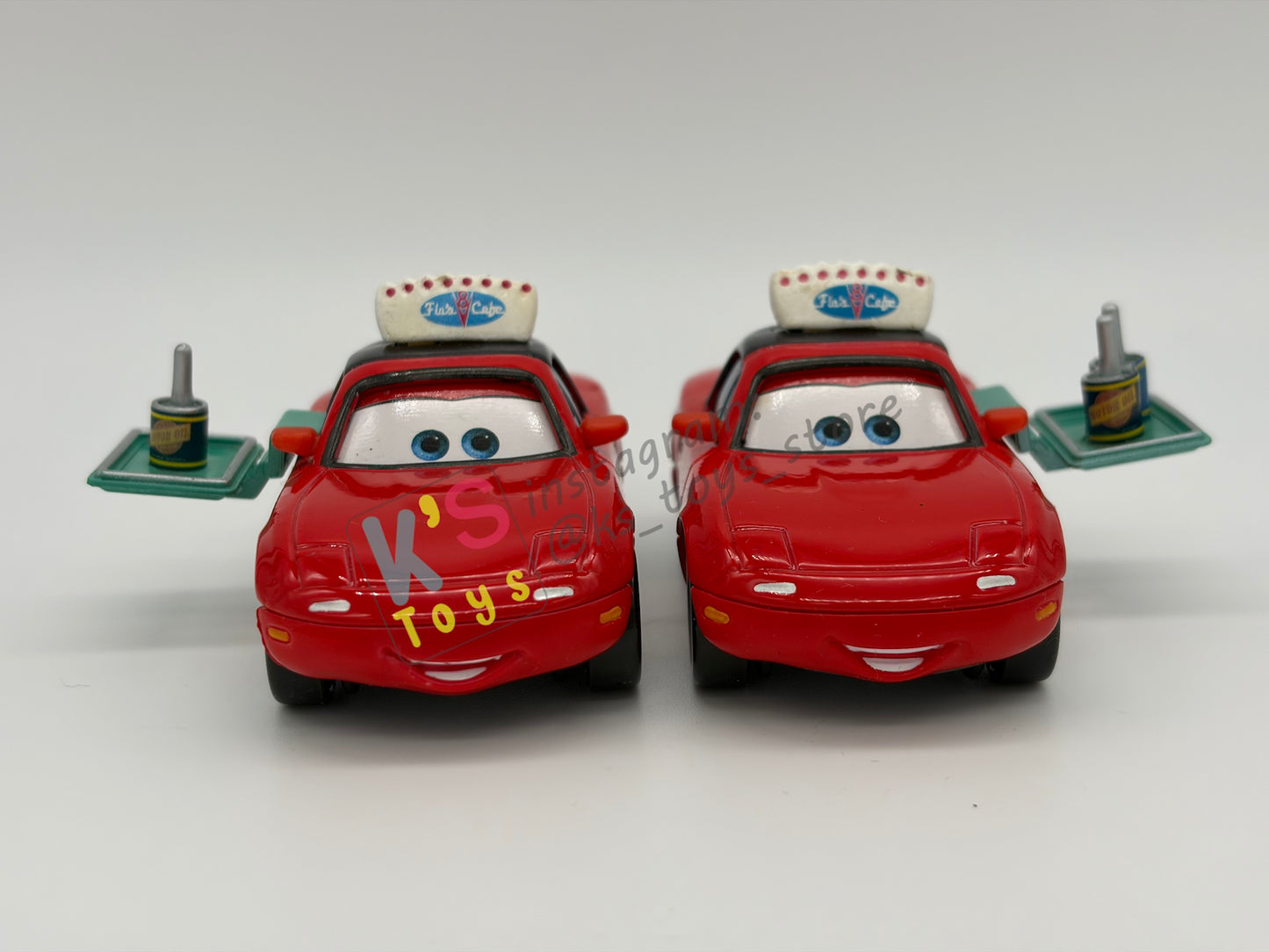PRE-OWNED / LOOSE DISNEY PIXAR CARS - “WAITRESS MIA AND WAITRESS TIA" - FROM BACK ON THE MAP GIFT PACK SERIES - MINT CONDITION