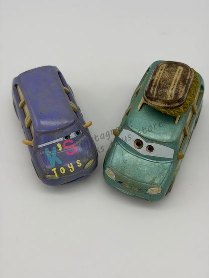 PRE-OWNED / LOOSE DISNEY PIXAR CARS BY MATTEL - "LOST IN DESERT VAN & MINI" FROM 2-PACK RADIATOR SPRINGS SERIES - MINT / NEAR MINT CONDITION - READ DESCRIPTION!!!!!!!!!!