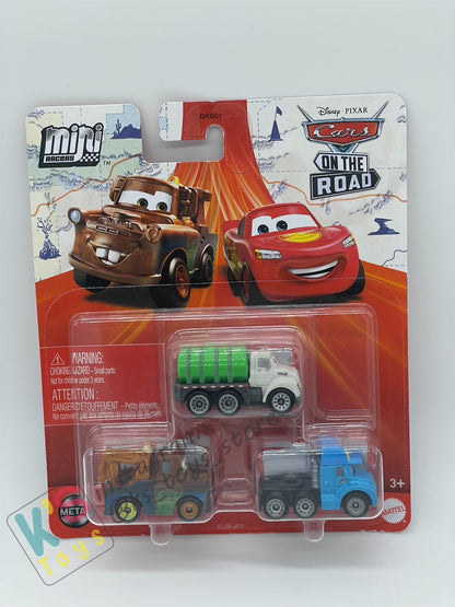 MINI RACERS DISNEY PIXAR CARS 3-PACK ERIN KINDAFAST, GRAY AND MATER - BNIP