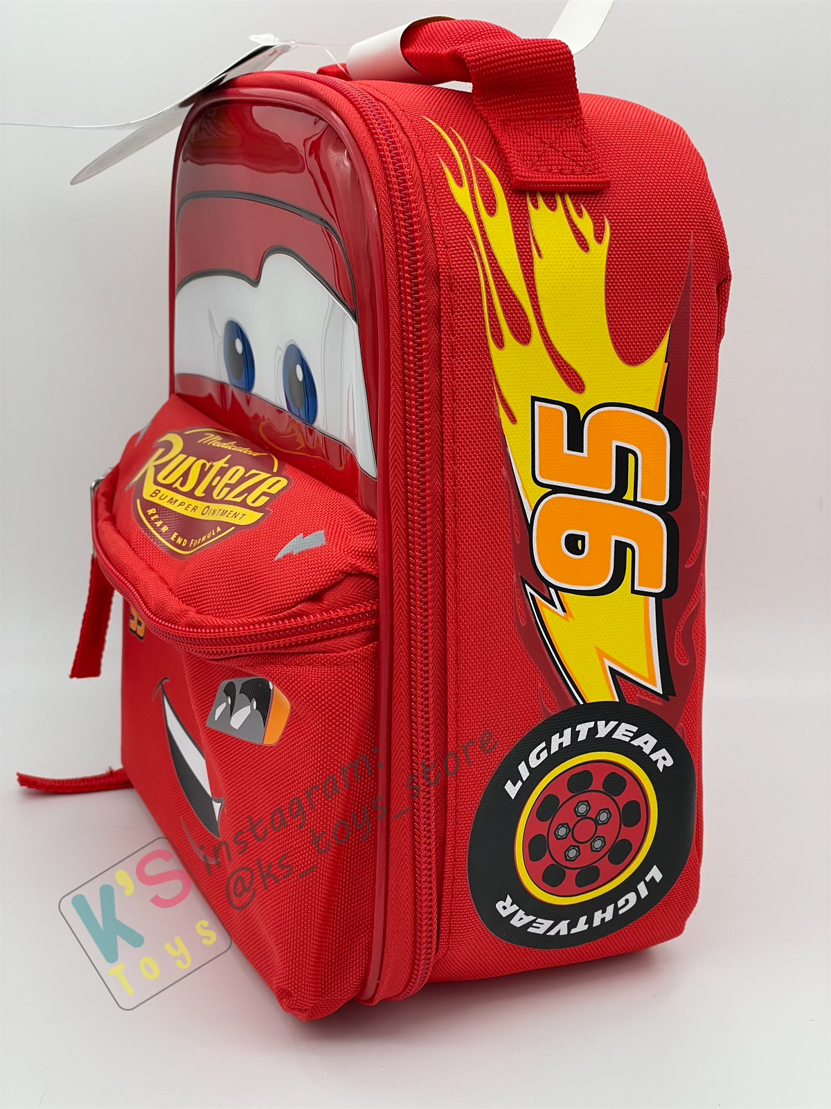 KIDS LIGHTNING MCQUEEN INSULATED LUNCH BAG 9" WITH FRONT ZIP POCKET - BNWT
