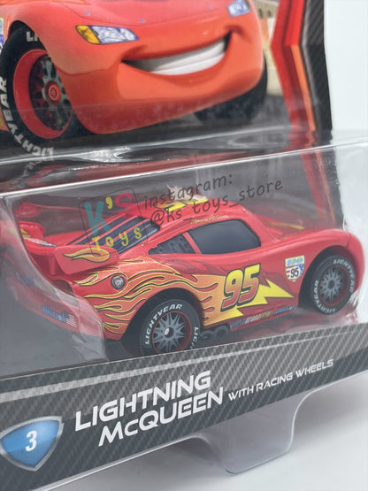 DISNEY PIXAR CARS 1:55 BY MATTEL, "LIGHTNING MCQUEEN WITH RACING WHEELS" CARS 2 - BNIP
