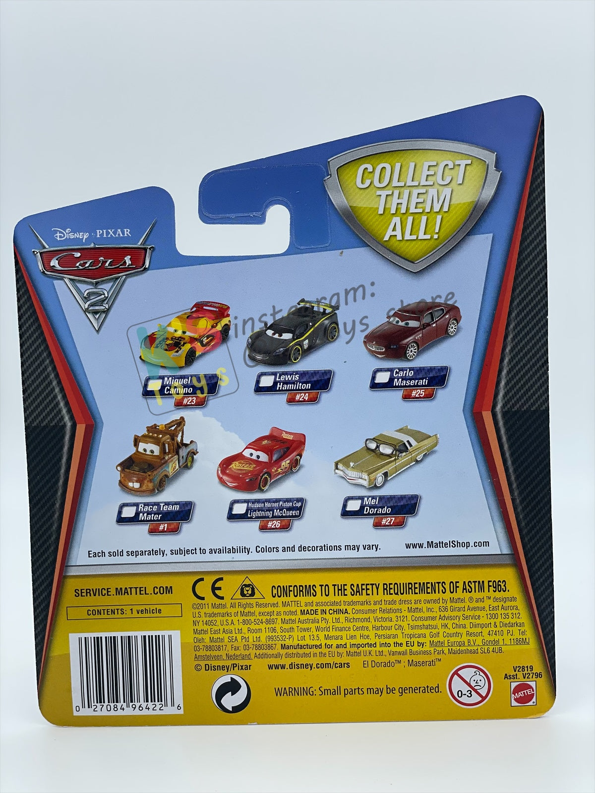 DISNEY PIXAR CARS 1:55 BY MATTEL, "LEWIS HAMILTON" - CARS 2 SERIES - BNIP