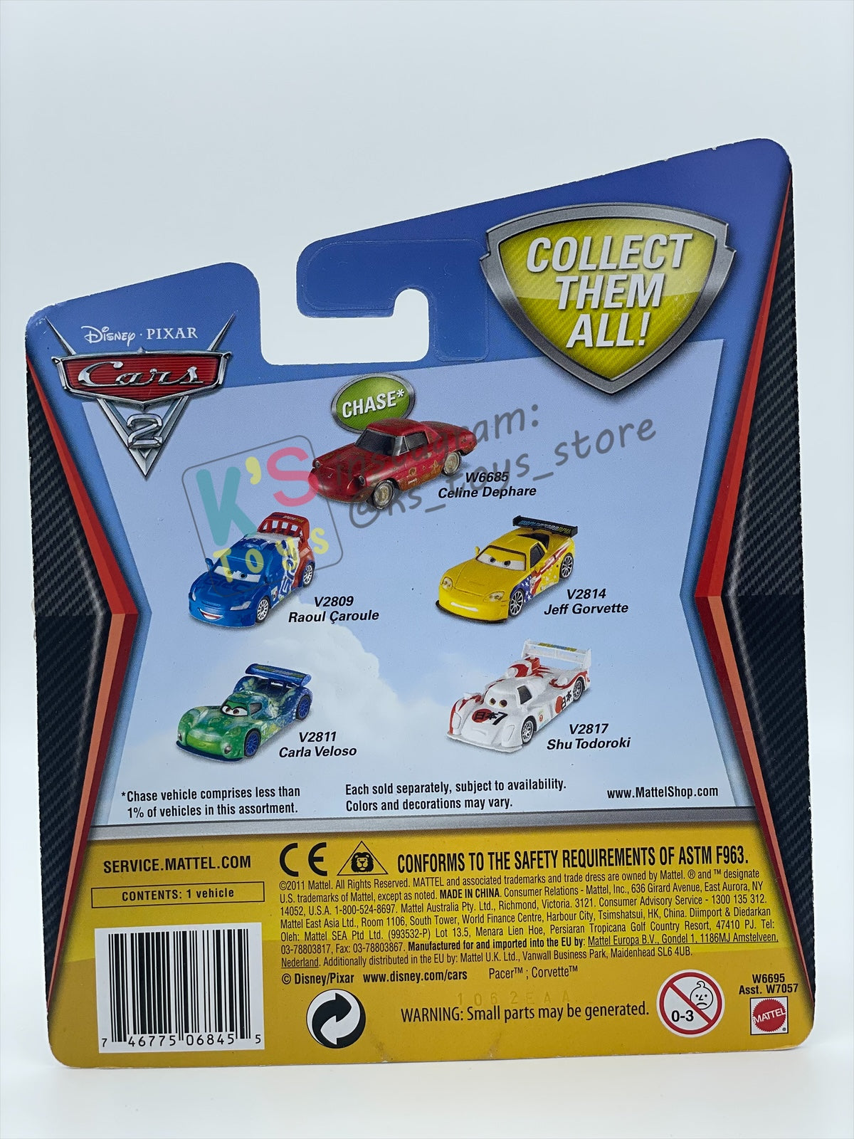 DISNEY PIXAR CARS 1:55 BY MATTEL, "ACER WITH TORCH" KMART EXCLUSIVE CARS 2 - BNIP