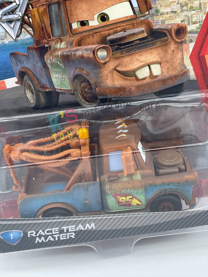 DISNEY PIXAR CARS 1:55 BY MATTEL, "RACE TEAM MATER" CARS 2 - BNIP