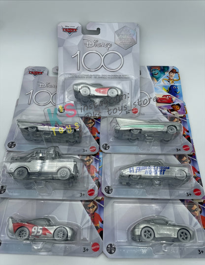 Complete Set of Disney 100th Anniversary Series, Disney Pixar Cars by Mattel 1:55 - LIGHTNING MCQUEEN, MATER, FLO, RAMONE, SALLY, FABULOUS HUDSON HORNET AND PROMO CRUISIN LIGHTNING MCQUEEN - BNIP