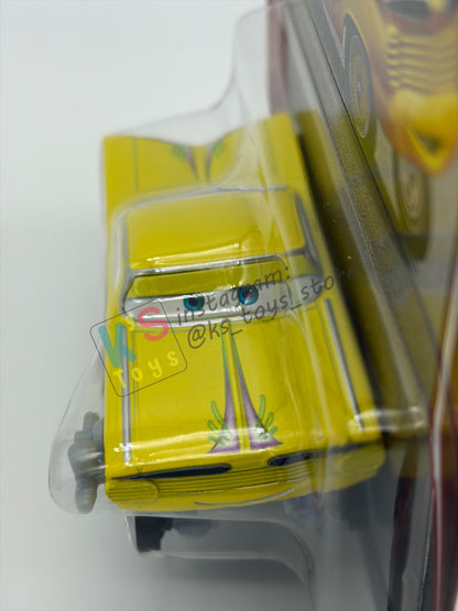 DISNEY PIXAR CARS BY MATTEL 1:55, "YELLOW HYDRAULIC RAMONE" - 2OTH CARD/PACKAGING - BNIP