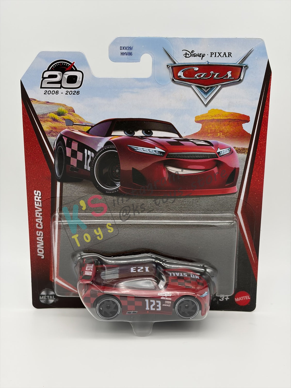 DISNEY PIXAR CARS BY MATTEL 1:55, "JONAS CARVERS" - 2OTH CARD/PACKAGING - BNIP