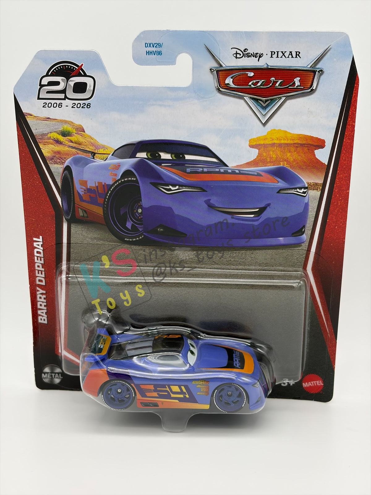 DISNEY PIXAR CARS BY MATTEL 1:55, "BARRY DEPEDAL'" - 2026 RE-RELEASED 20TH ANNIVERSARY CARD - BNIP